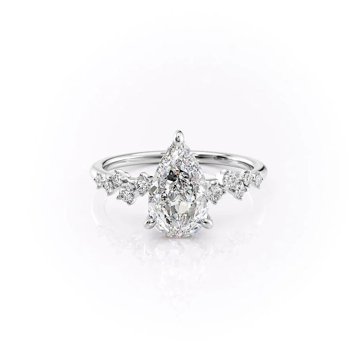 The Mona Set With Pear Side Stone Lab Diamond 1 Carat 14K White#material_white