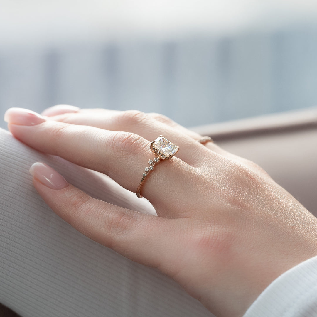 The Mona Radiant Lab Diamond Moissanite Engagement Ring