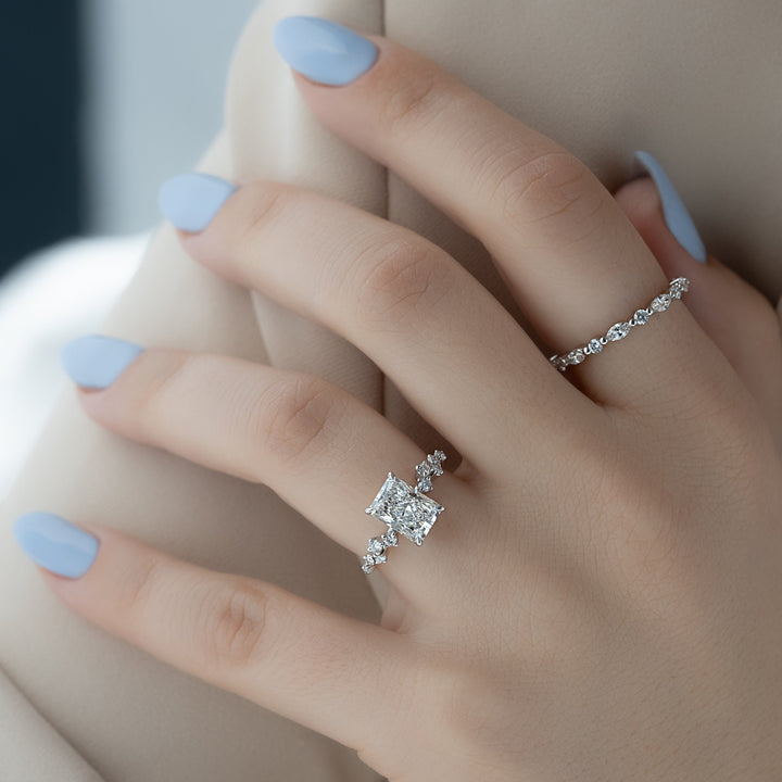 The Mona Radiant Lab Diamond Moissanite Engagement Ring *Shown with 2 ct #material_white