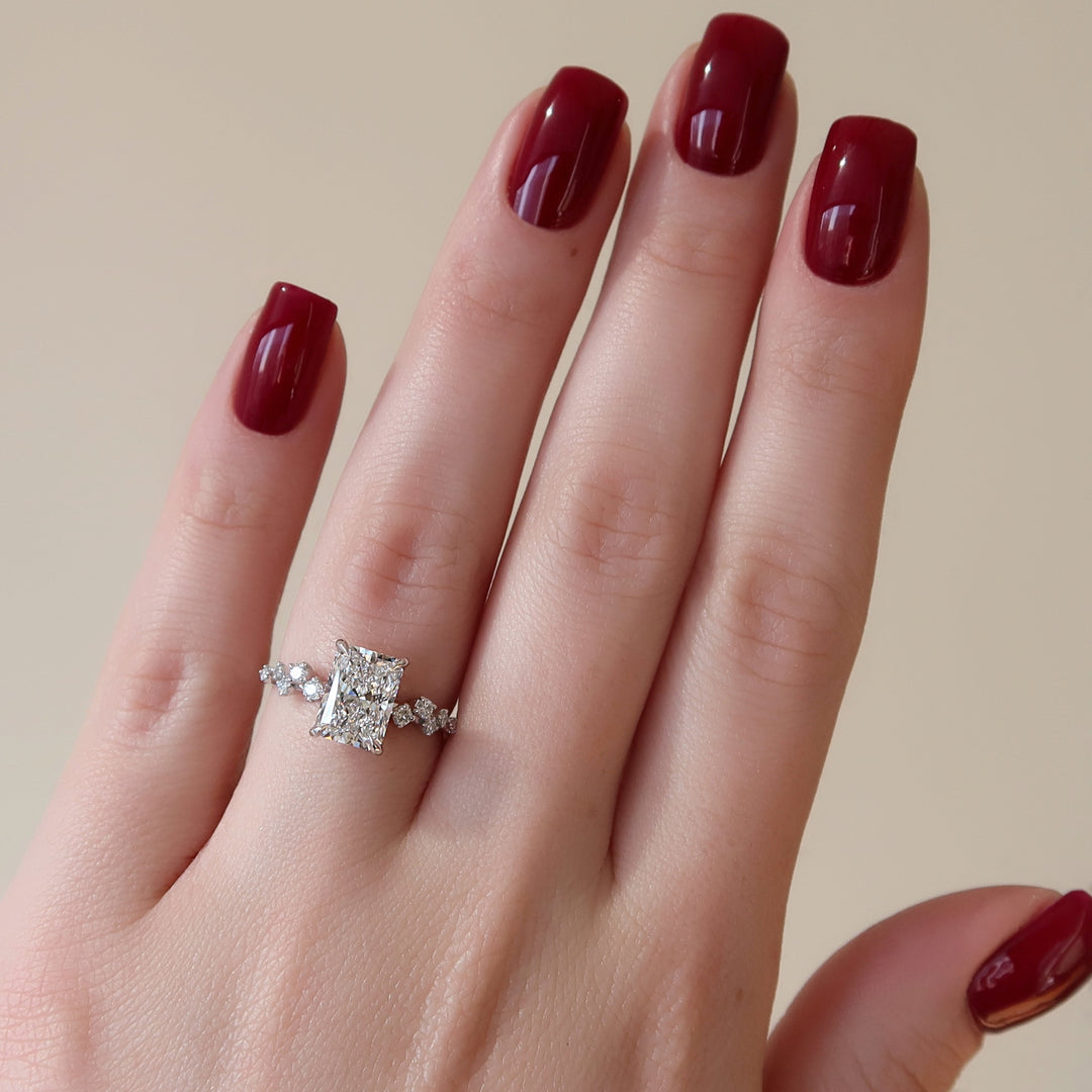 The Mona Radiant Lab Diamond Moissanite Engagement Ring