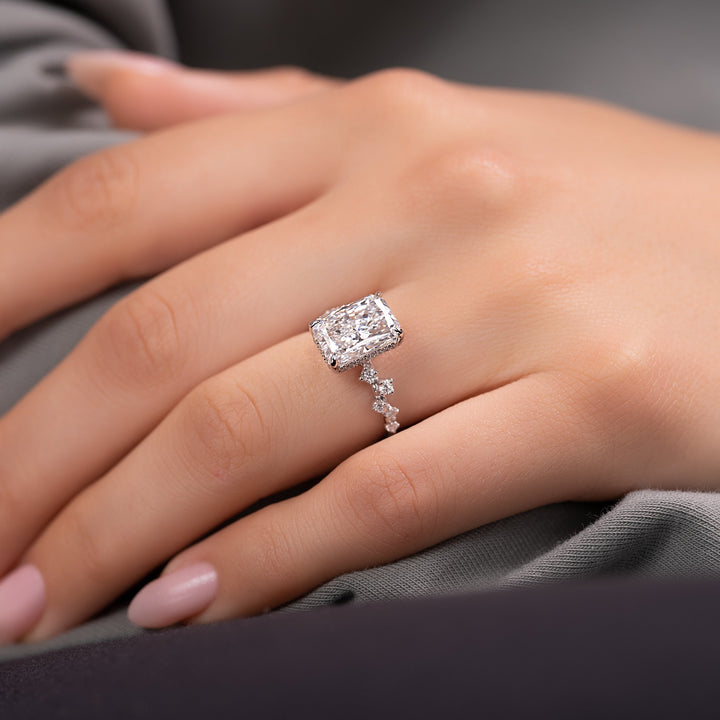 The Mona Radiant Lab Diamond Moissanite Engagement Ring *Shown with 3 ct #material_white