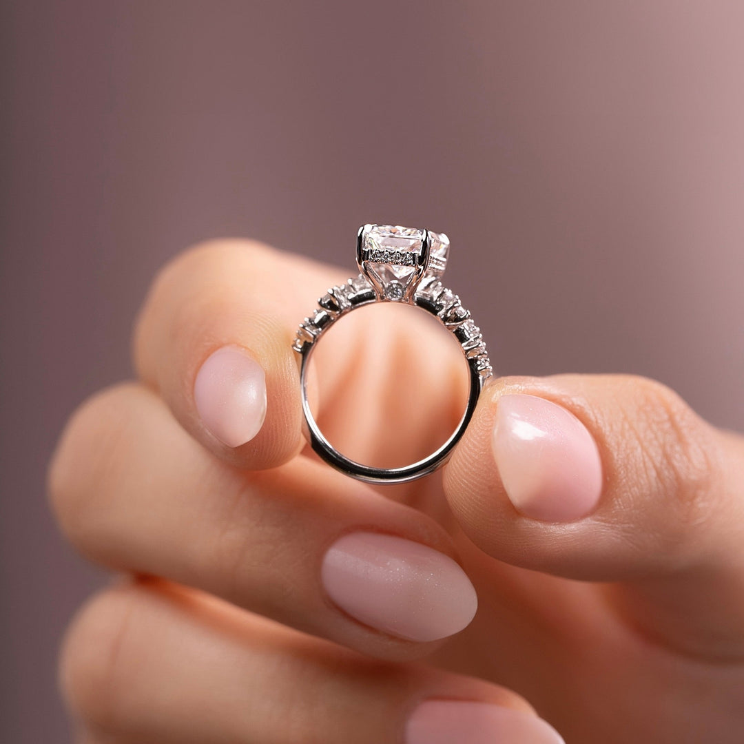 The Mona Radiant Lab Diamond Moissanite Engagement Ring