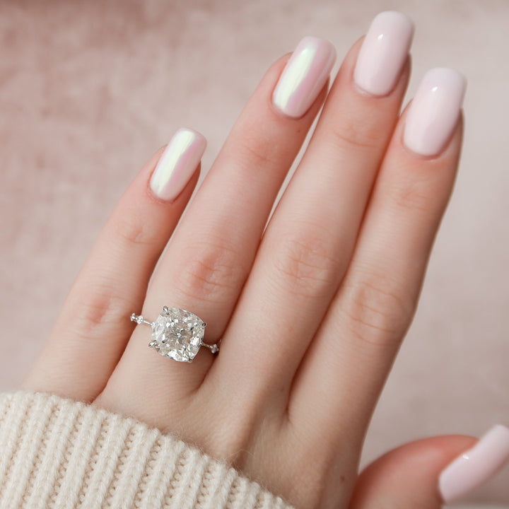 The Morgan Cushion Lab Diamond Moissanite Engagement Ring *Shown with 5 ct #material_white