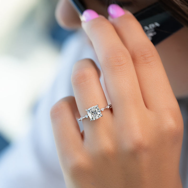 The Morgan Cushion Lab Diamond Moissanite Engagement Ring *Shown with 2 ct #material_white