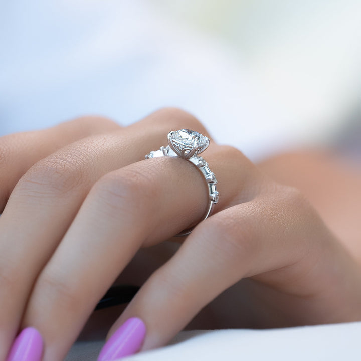 The Morgan Cushion Lab Diamond Moissanite Engagement Ring *Shown with 2 ct #material_white