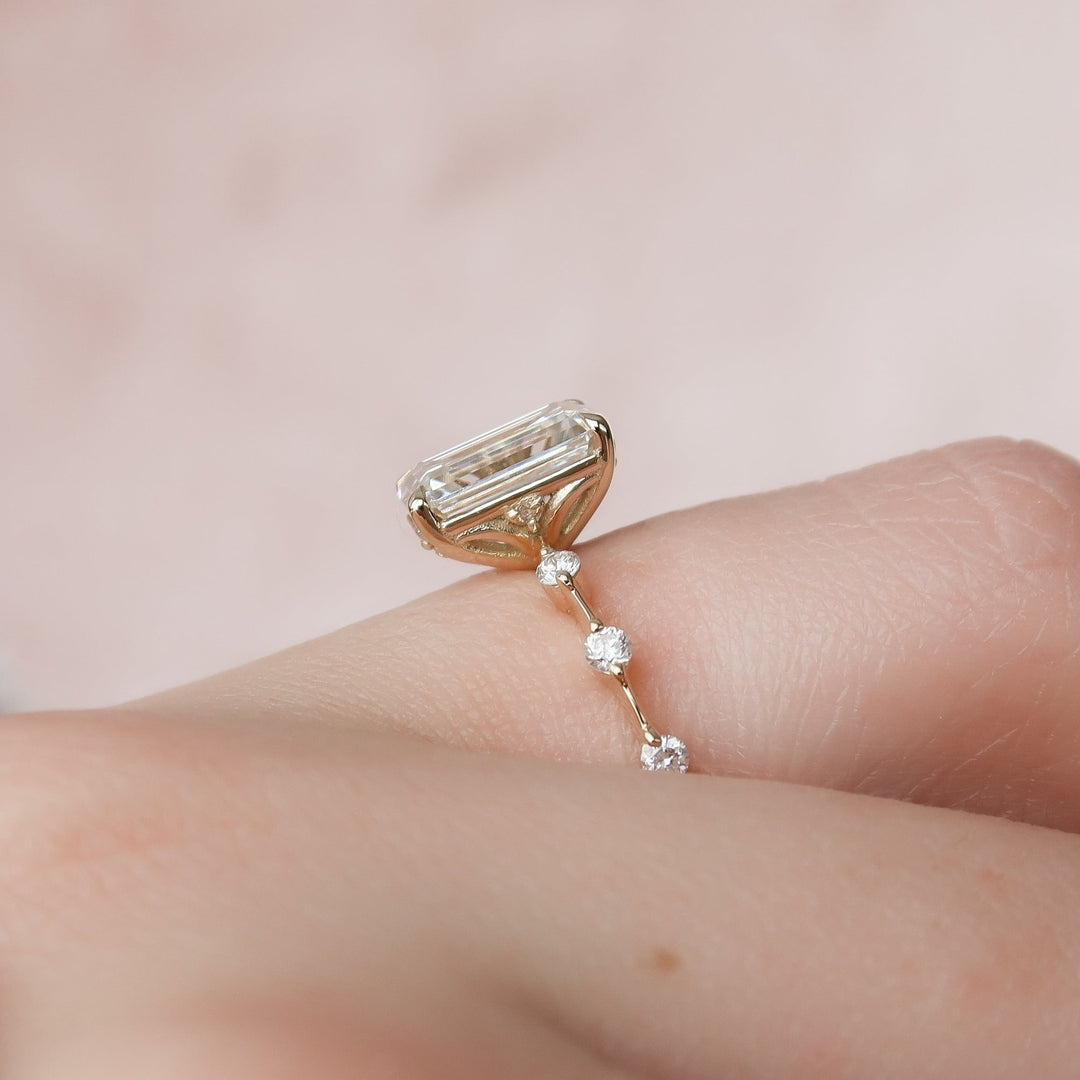 The Morgan Emerald Lab Diamond Moissanite Engagement Ring