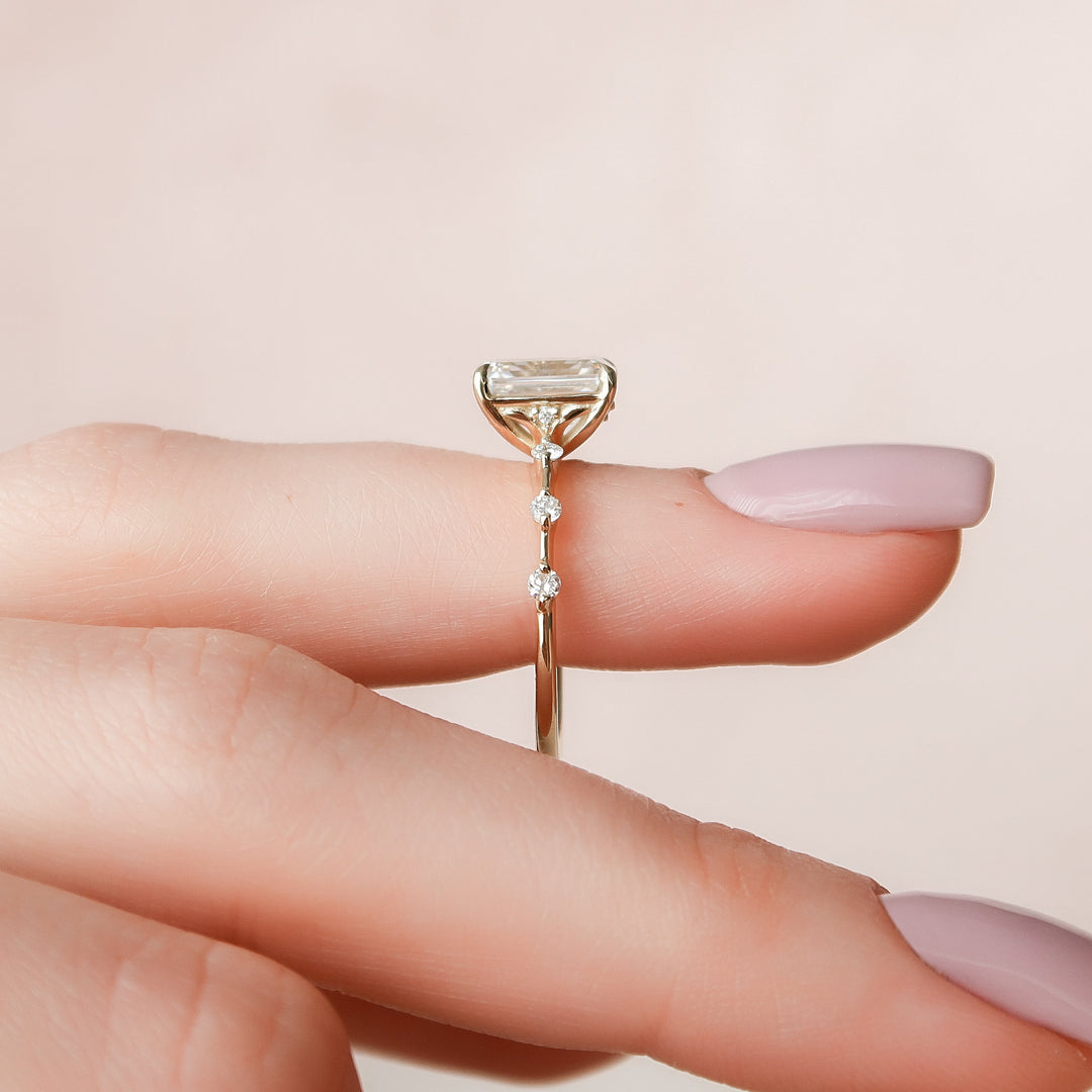 The Morgan Emerald Lab Diamond Moissanite Engagement Ring