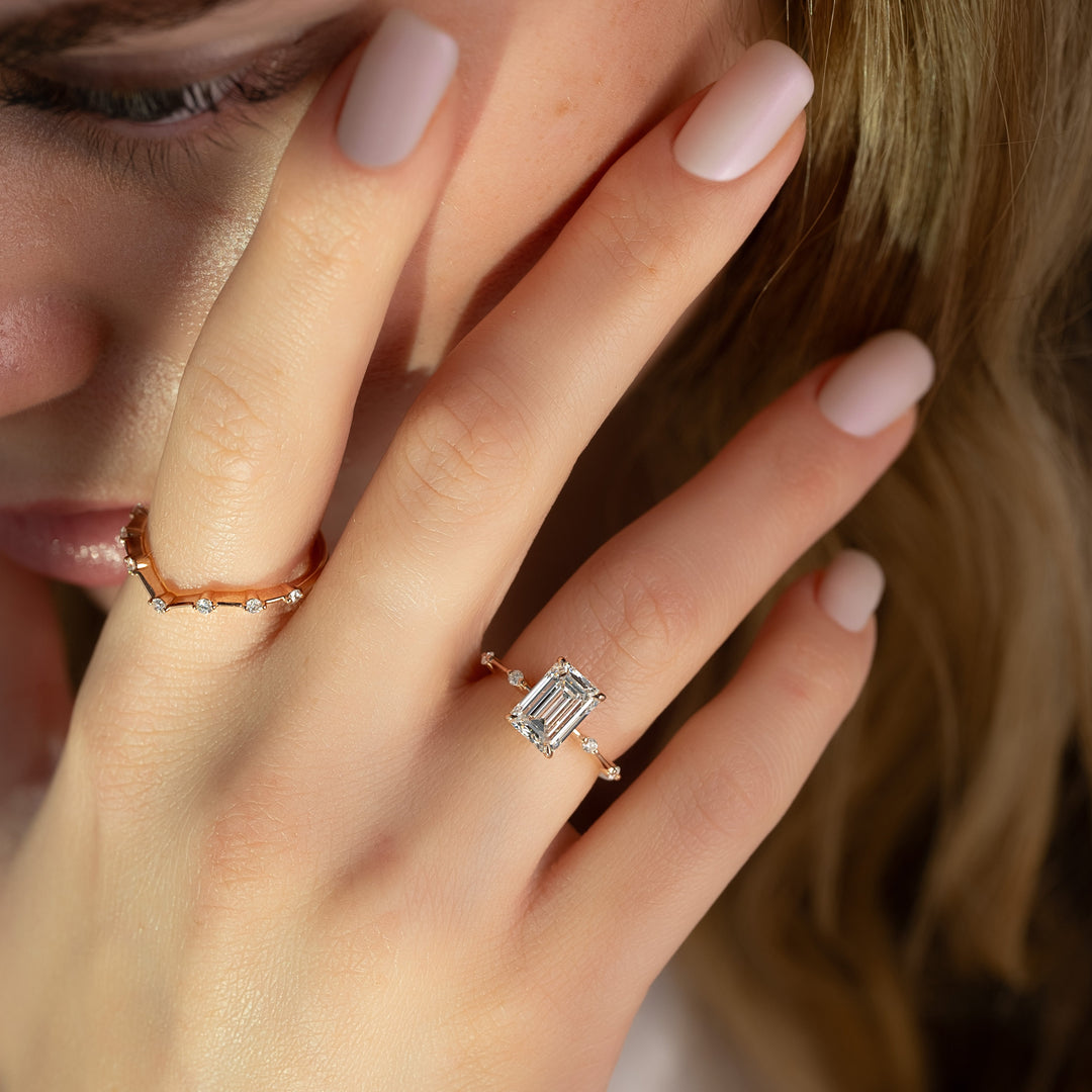 The Morgan Emerald Lab Diamond Moissanite Engagement Ring