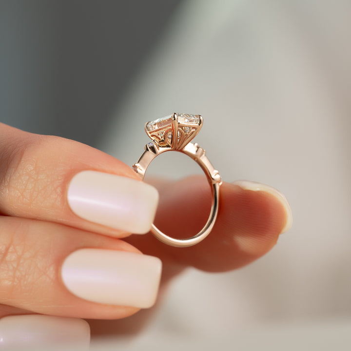 The Morgan Emerald Lab Diamond Moissanite Engagement Ring *Shown with 2 ct #material_rose