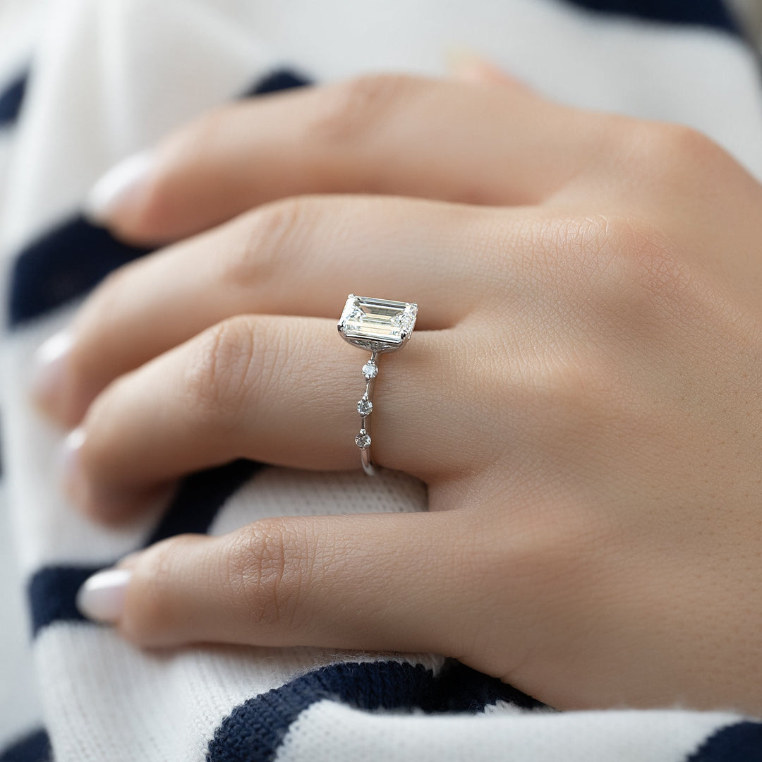 The Morgan Emerald Lab Diamond Moissanite Engagement Ring