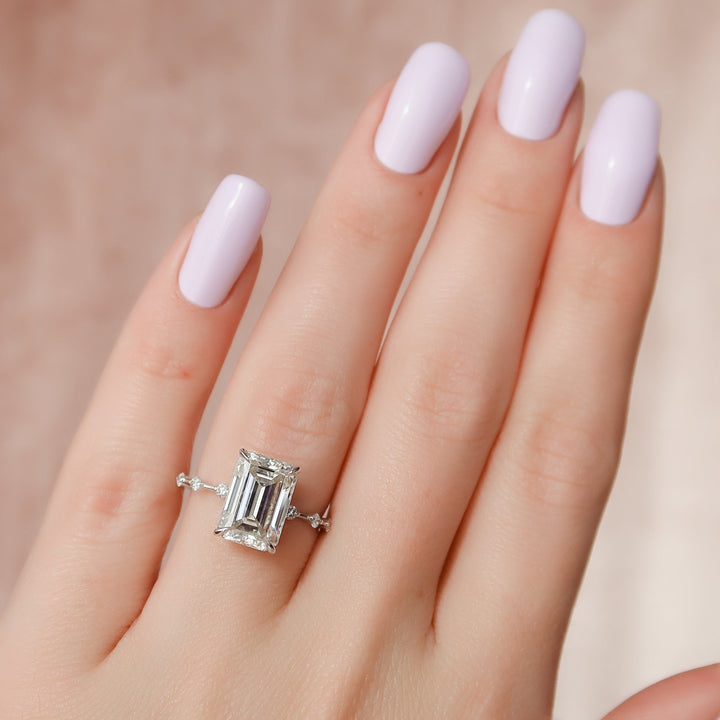 The Morgan Emerald Lab Diamond Moissanite Engagement Ring *Shown with 5 ct #material_white