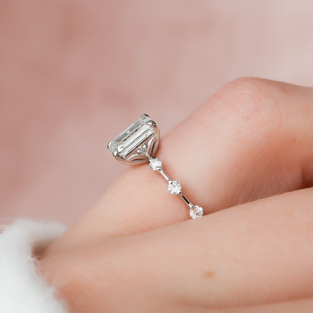 The Morgan Emerald Lab Diamond Moissanite Engagement Ring