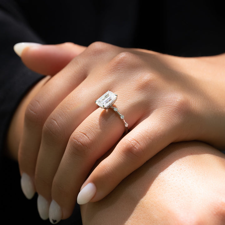 The Morgan Emerald Lab Diamond Moissanite Engagement Ring *Shown with 3 ct #material_white