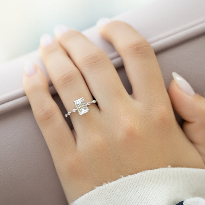 The Morgan Emerald Lab Diamond Moissanite Engagement Ring *Shown with 2 ct #material_white