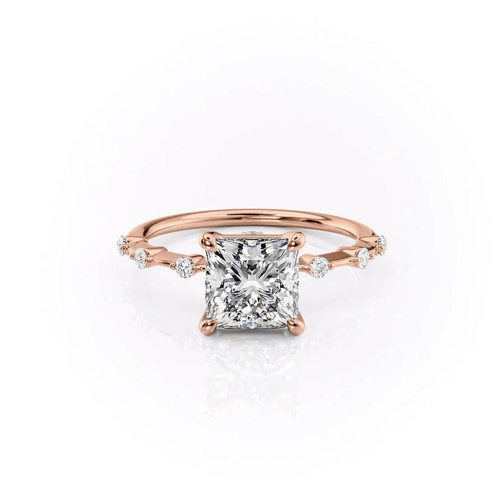 The Morgan Set With Princess Solitaire Lab Diamond 1 Carat 14K Rose#material_rose