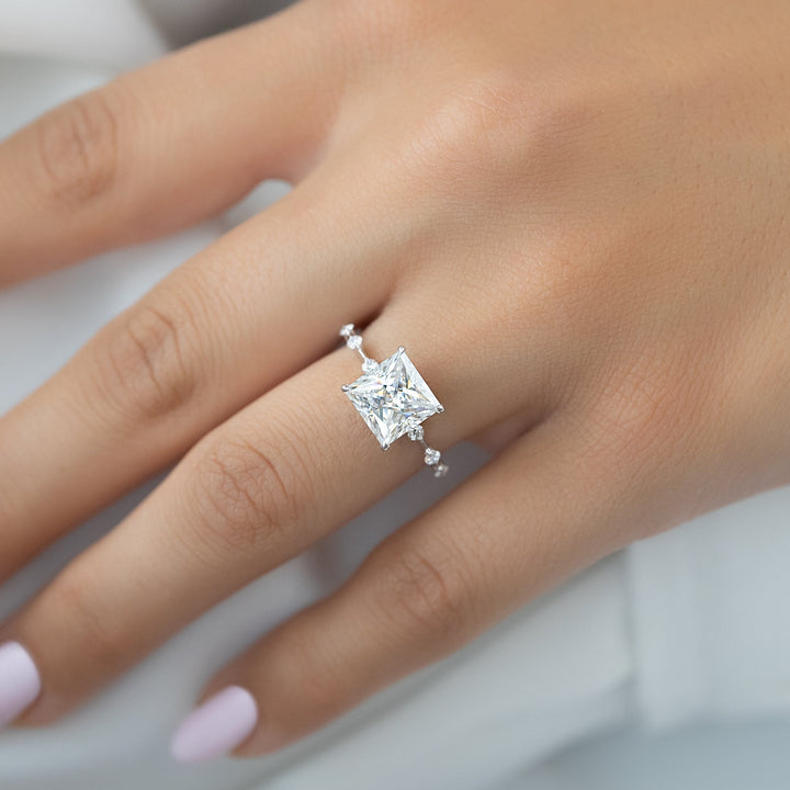 The Morgan Princess Lab Diamond Moissanite Engagement Ring *Shown with 3 ct #material_white