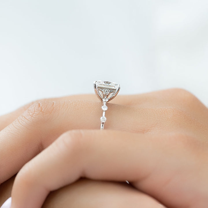 The Morgan Princess Lab Diamond Moissanite Engagement Ring *Shown with 3 ct #material_white