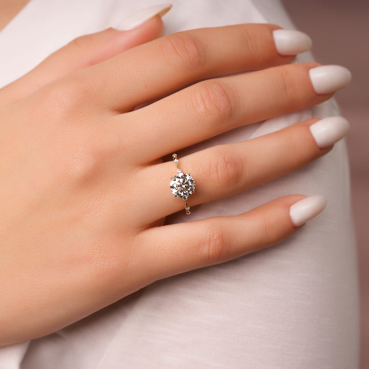 The Morgan Round Lab Diamond Moissanite Engagement Ring *Shown with 2 ct #material_gold