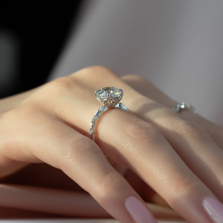 The Morgan Round Lab Diamond Moissanite Engagement Ring *Shown with 3 ct #material_white