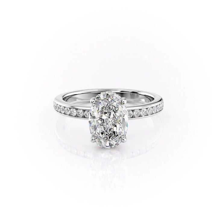The Murphy Set With Oval Side Stone Lab Diamond 1 Carat 14K White#material_white