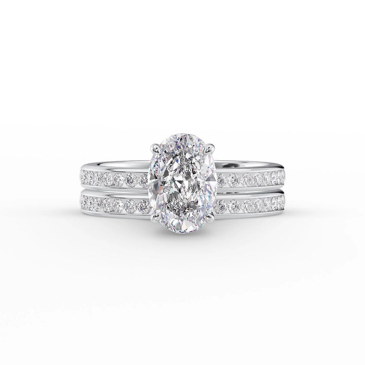 The Murphy Set With Oval Side Stone Lab Diamond 2 Carat 14K White#material_white