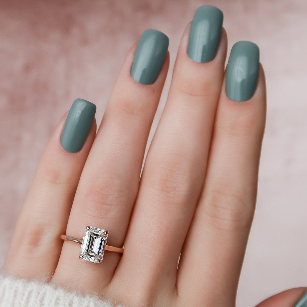 The Natasha Set With Emerald Solitaire Lab Diamond 2 Carat 14K Rose#material_rose