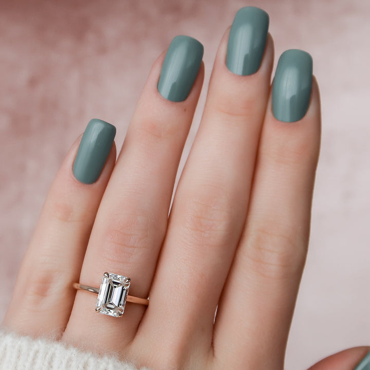 The Natasha Set With Emerald Solitaire Lab Diamond 2 Carat 14K Rose#material_rose