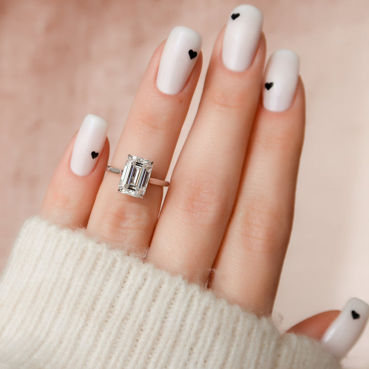 The Natasha Set With Emerald Solitaire Lab Diamond 1 Carat 14K White#material_white