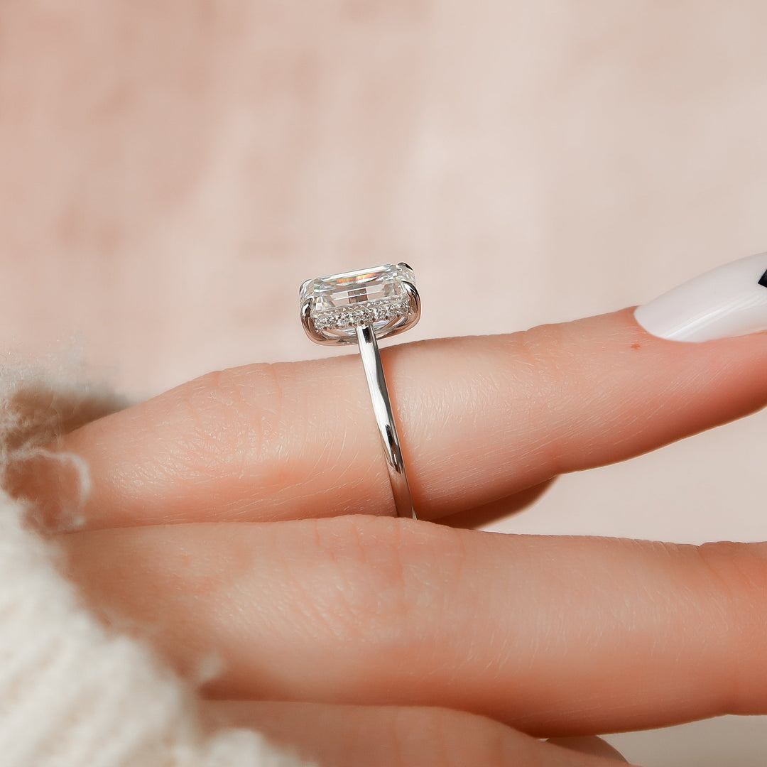 The Natasha Set With Emerald Solitaire Lab Diamond 1.5 Carat 14K White#material_white