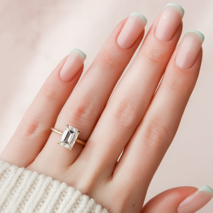 The Natasha Emerald Lab Diamond Moissanite Engagement Ring *Shown with 3 ct #material_gold