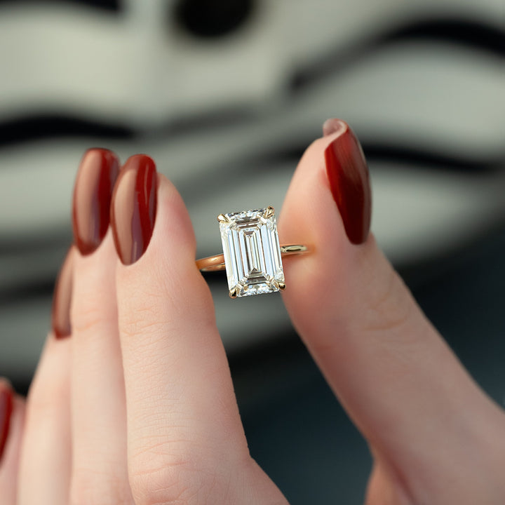 The Natasha Emerald Lab Diamond Moissanite Engagement Ring *Shown with 5 ct #material_gold