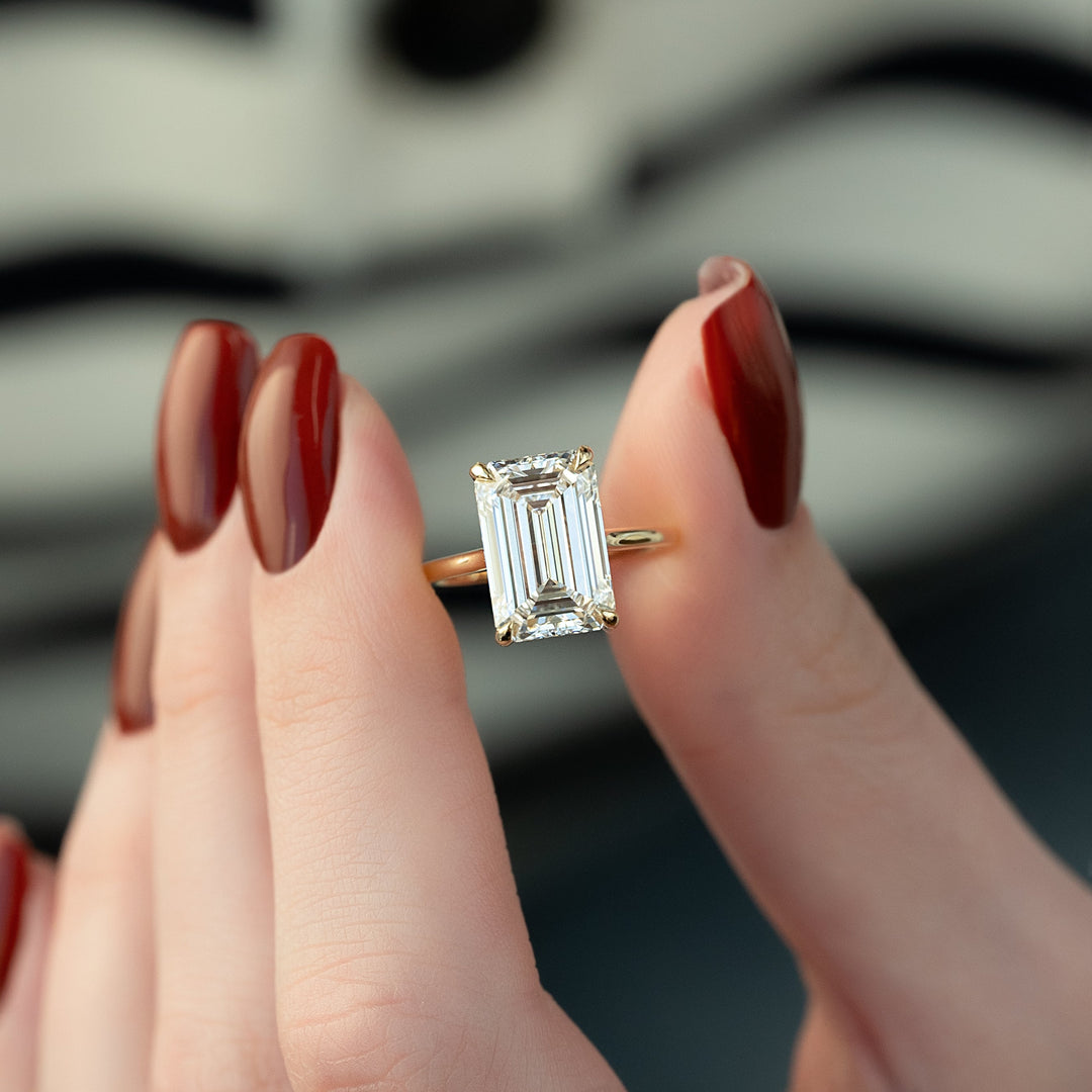 The Natasha Emerald Lab Diamond Moissanite Engagement Ring