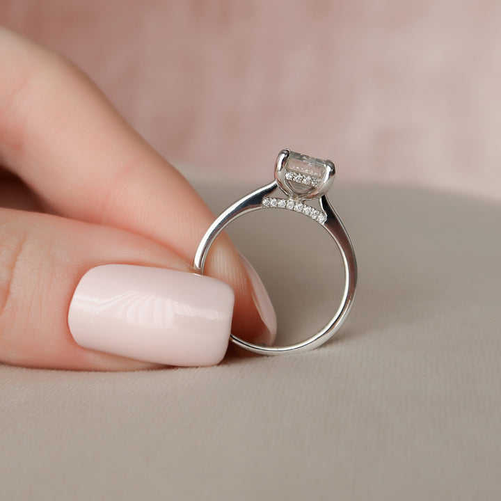 The Natasha Emerald Lab Diamond Moissanite Engagement Ring *Shown with 2.5 ct #material_white