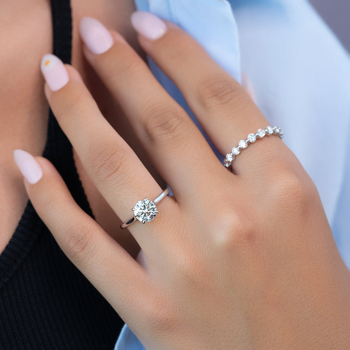 The Natasha Set With Round Solitaire Lab Diamond 1.5 Carat 14K White#material_white