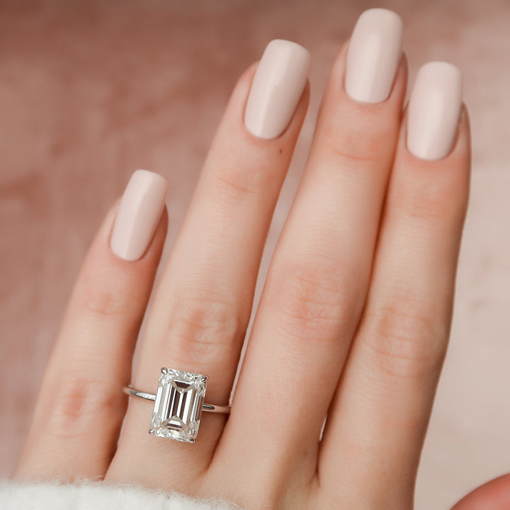 The Navy Emerald Lab Diamond Moissanite Engagement Ring *Shown with 5 ct #material_white