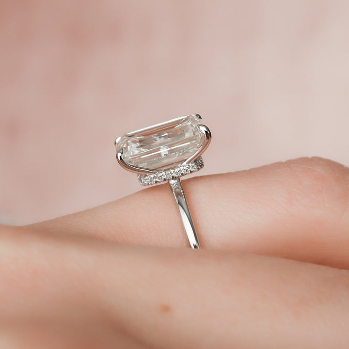 The Navy Emerald Lab Diamond Moissanite Engagement Ring *Shown with 5 ct #material_white