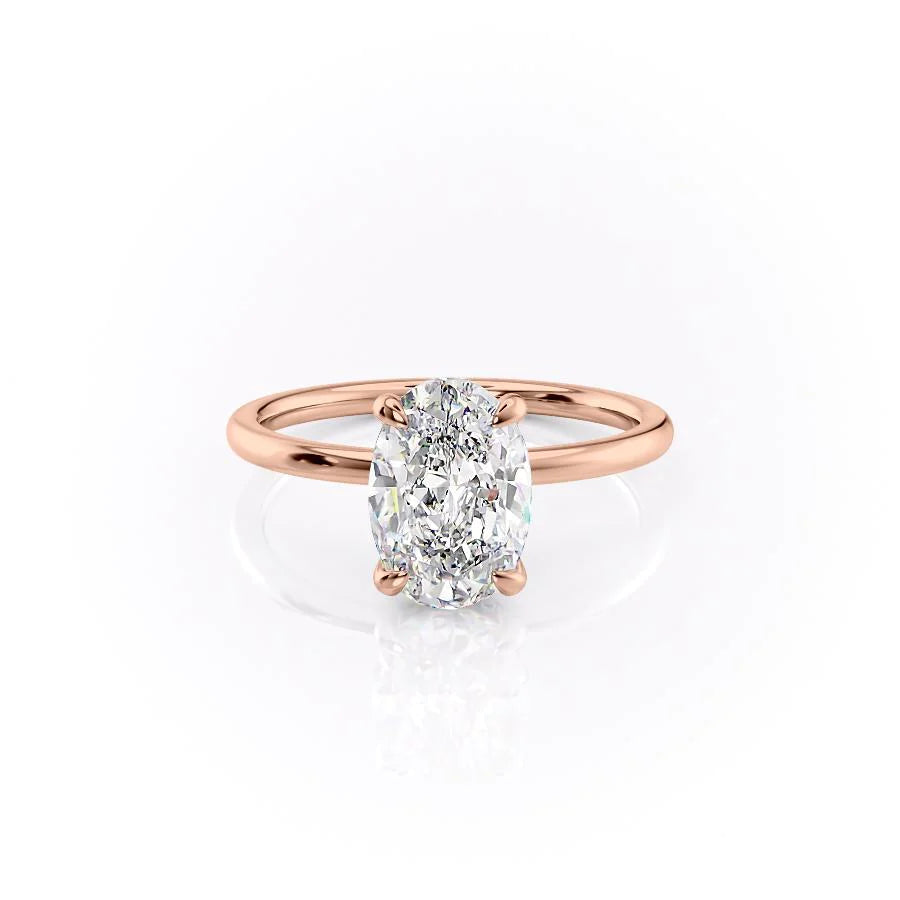 The Navy Set With Oval Solitaire Lab Diamond 1 Carat 14K Rose#material_rose