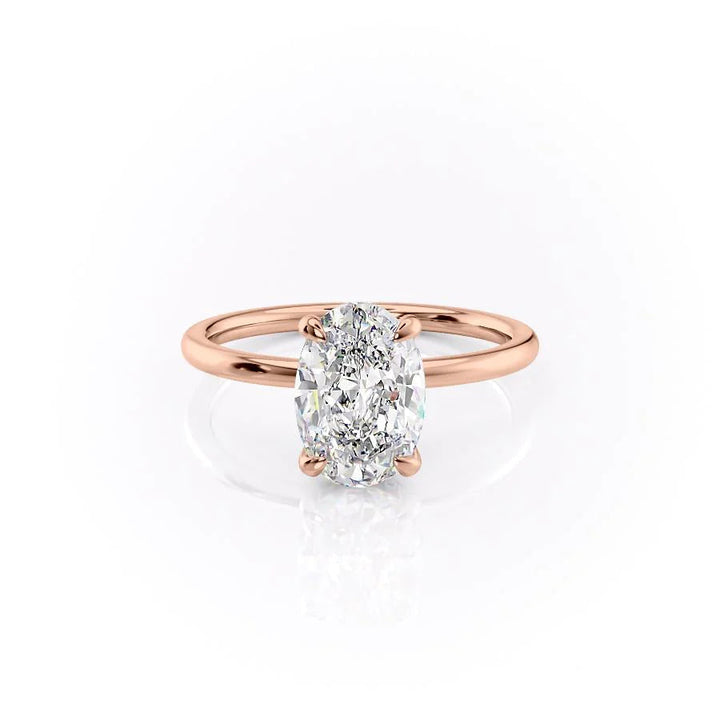 The Navy Set With Oval Solitaire Lab Diamond 1 Carat 14K Rose#material_rose