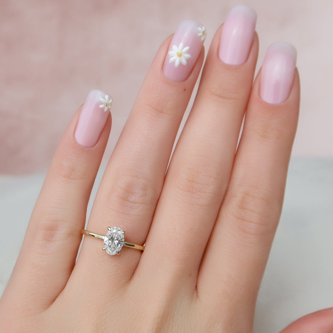 The Navy Oval Lab Diamond Moissanite Engagement Ring