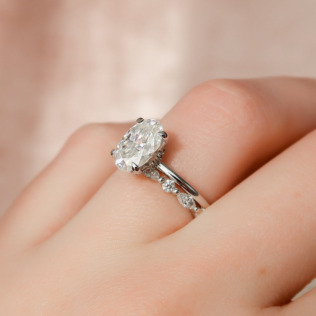 The Navy Oval Lab Diamond Moissanite Engagement Ring