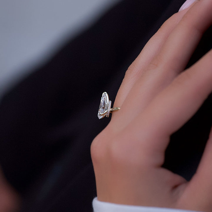 The Navy Pear Lab Diamond Moissanite Engagement Ring *Shown with 3 ct #material_gold