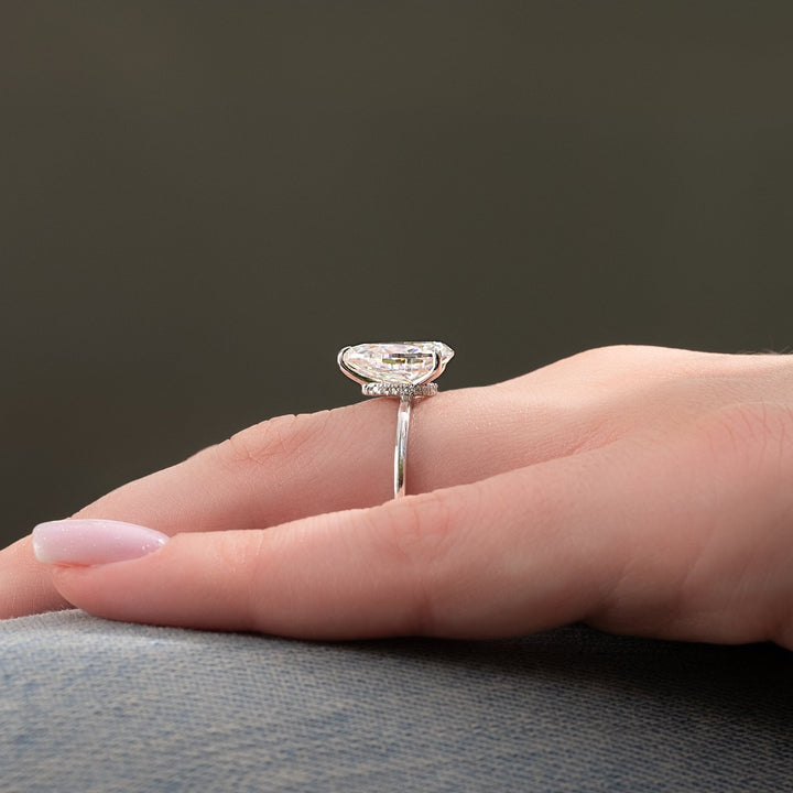 The Navy Pear Lab Diamond Moissanite Engagement Ring *Shown with 3 ct #material_white