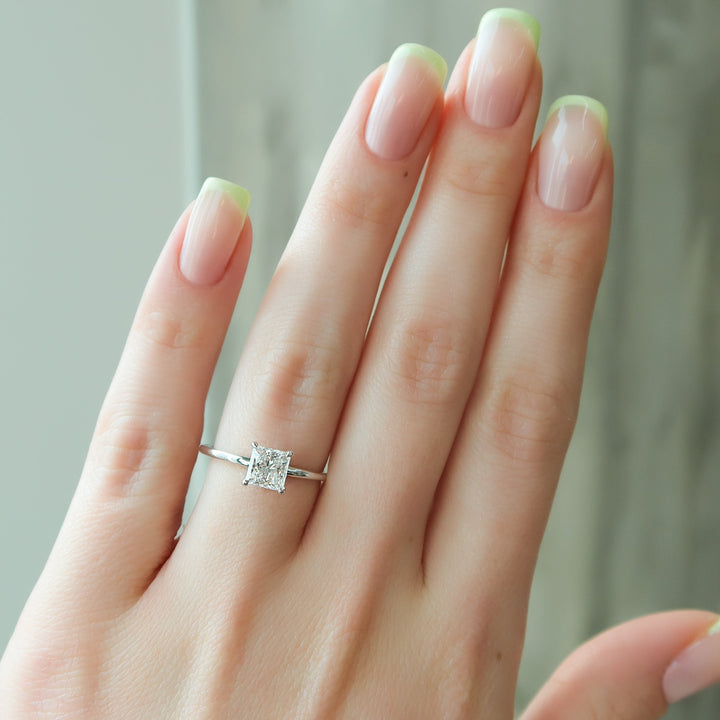 The Navy Princess Lab Diamond Moissanite Engagement Ring *Shown with 1 ct #material_white