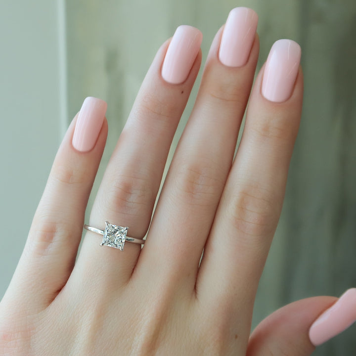 The Navy Princess Lab Diamond Moissanite Engagement Ring *Shown with 1.5 ct #material_white