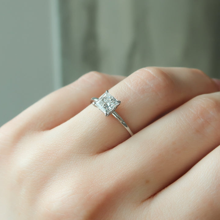 The Navy Princess Lab Diamond Moissanite Engagement Ring *Shown with 1 ct #material_white