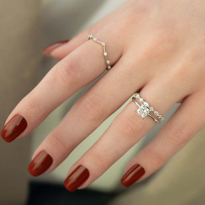 The Navy Princess Lab Diamond Moissanite Engagement Ring *Shown with 1 ct #material_white