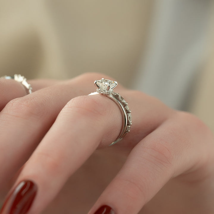 The Navy Princess Lab Diamond Moissanite Engagement Ring *Shown with 1 ct #material_white