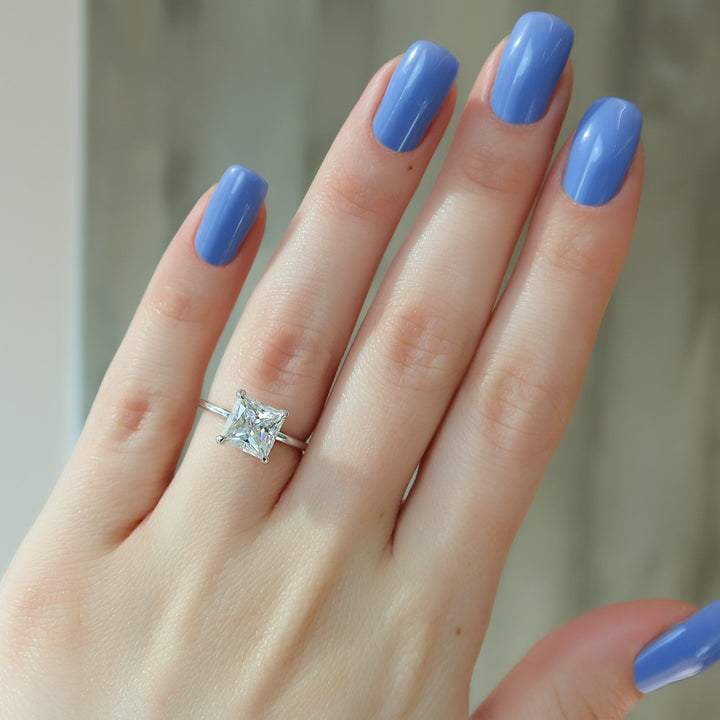 The Navy Princess Lab Diamond Moissanite Engagement Ring *Shown with 3 ct #material_white