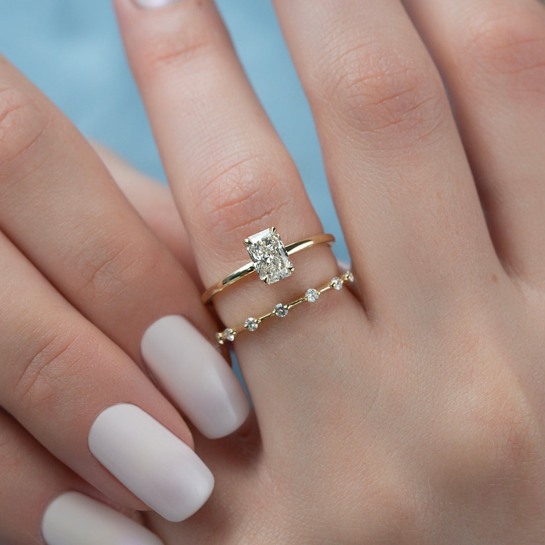 The Navy Radiant Lab Diamond Moissanite Engagement Ring