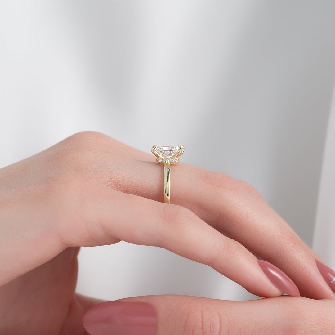 The Navy Radiant Lab Diamond Moissanite Engagement Ring